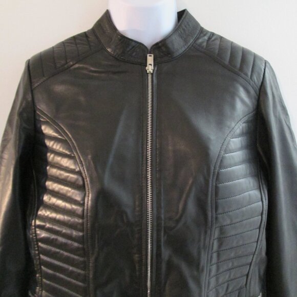 Womens Black Biker Style Leather Jacket NWOT - Picture 4 of 12